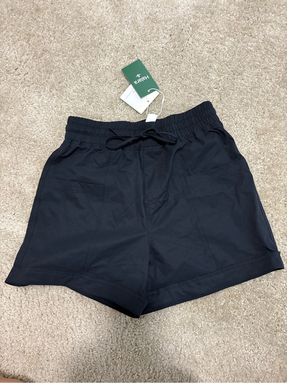 Halara Black Drawstring Athletic Shorts with Front Pockets